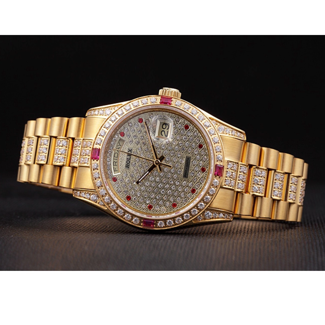 Aaa replica watch Swiss Yellow 621614 Rolex Gold-srl184 Day-Date Diamonds 0722